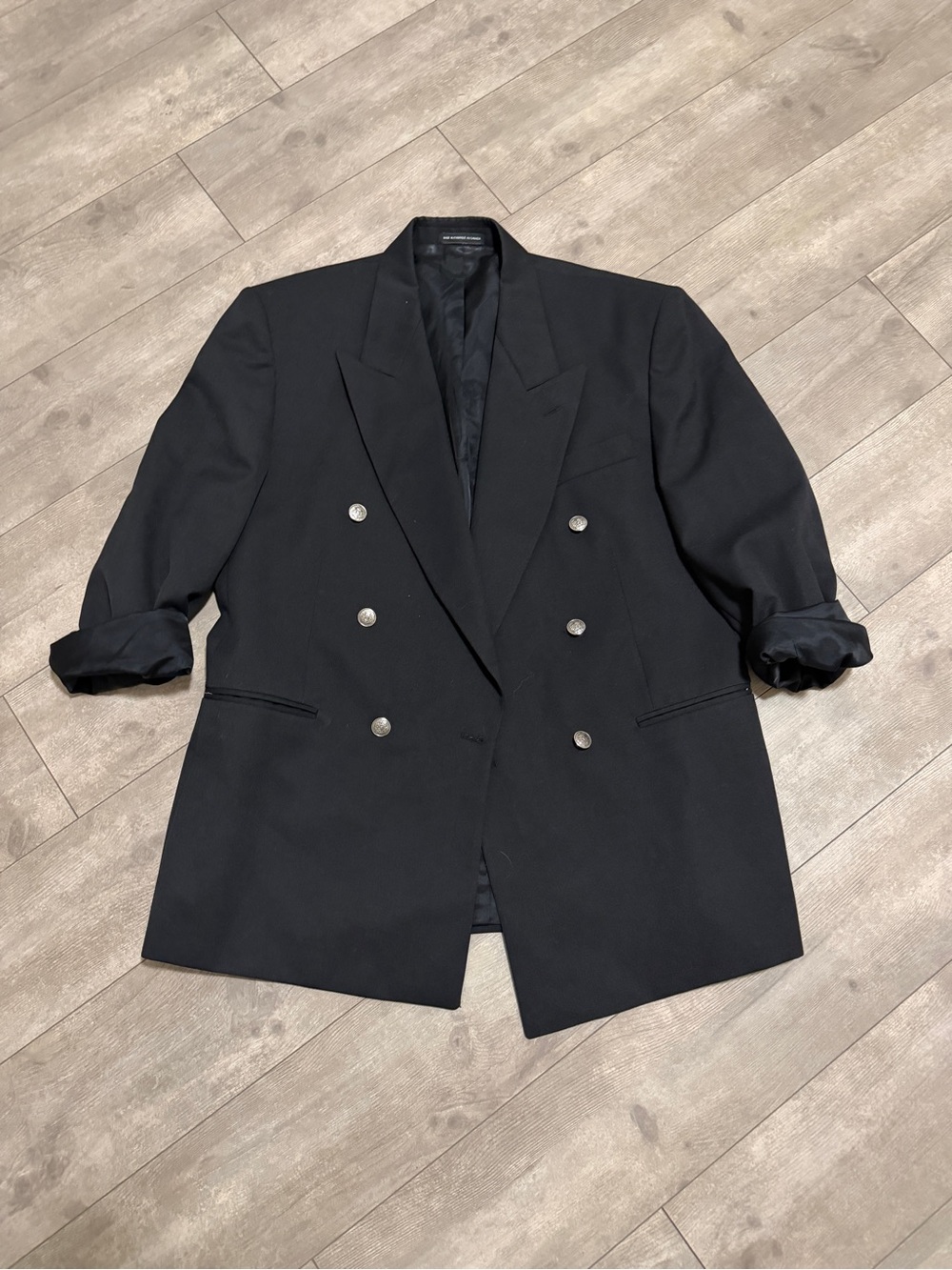 Double-Breasted Black Men's Blazer with Silver Buttons